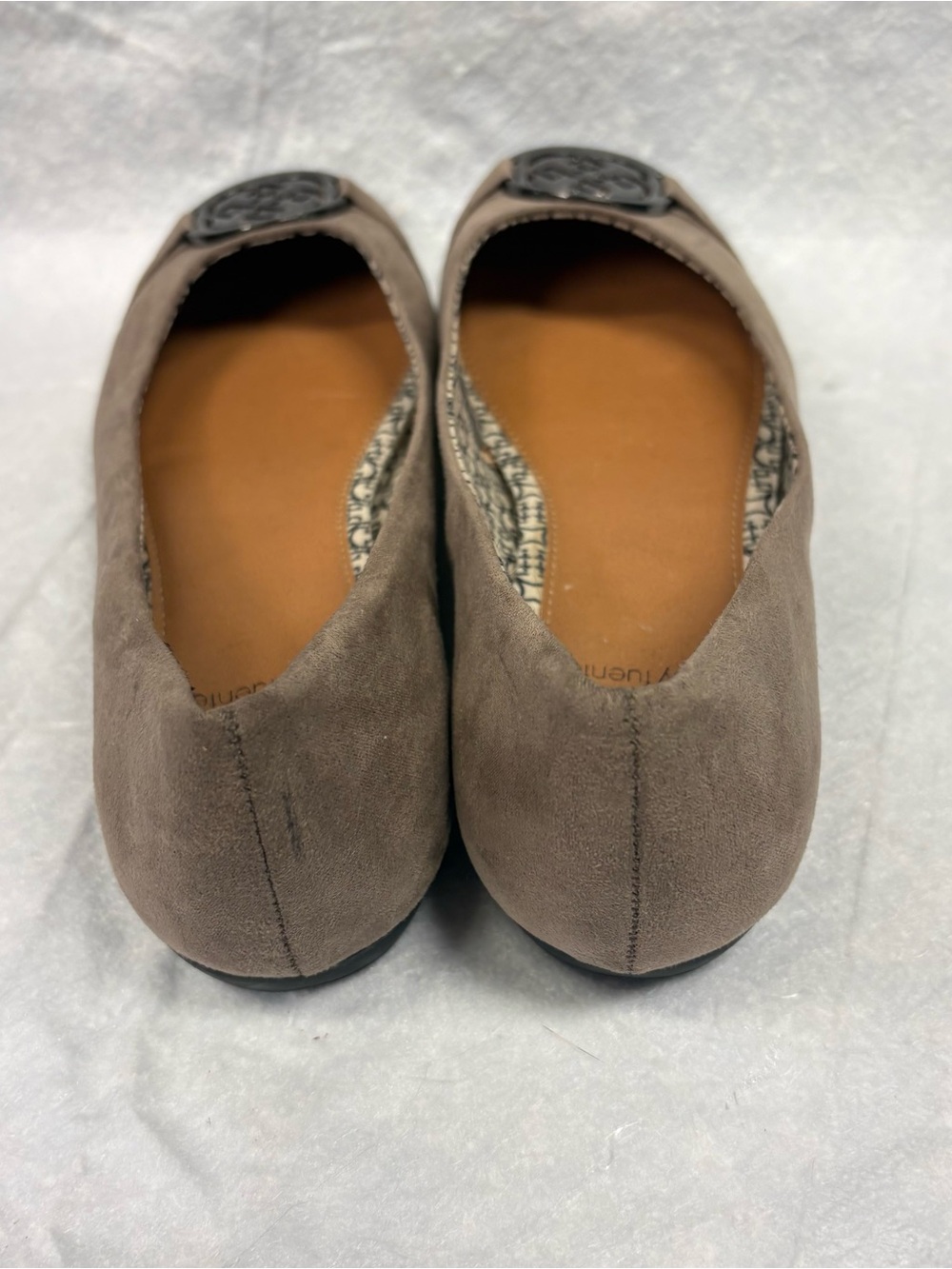Daisy Fuentes Taupe Suede Flats with Silver Medallion - Picture 3 of 8